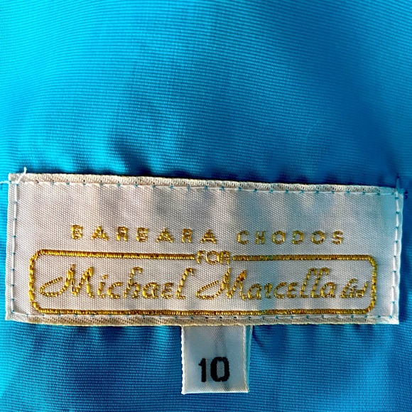 🦋BARBARA CHODOS🦋 for MICHAEL MARCELLA VTG SATIN PUFF SLEEVE JEWEL DROP WAIST👗 - Picture 4 of 13